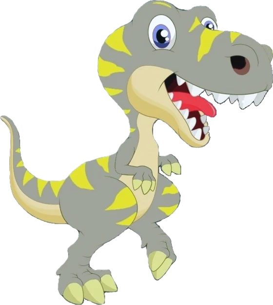 Maskottchen der Laufschule: ein junger Dino saust übers Eis