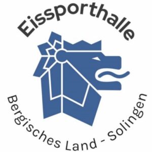 Logo der Eissporthalle Solingen. Es zeigt einen blauen Löwenkopf. Der Löwe als Wappen Symbol für das Bergische Land.